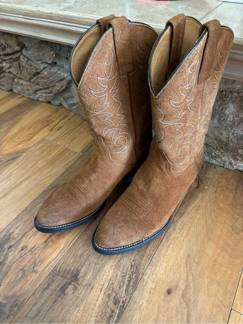Brother Brown Suede Western Cowboy Boots with Embroidered Shaft